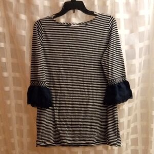 J. Jill Navy and White Striped Long Sleeve Tee